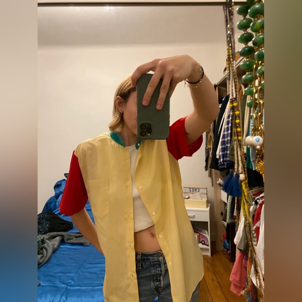 Colorblock Short Sleeve Button-Up Shirt